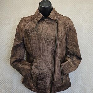 Black Rivet Distressed Brown Leather Jacket
